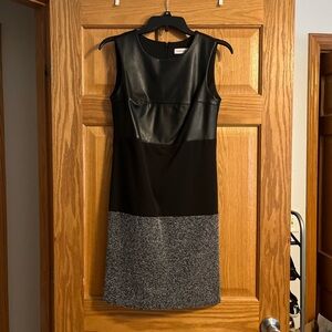 Calvin Klein faux leather tweed color block cocktail dress size 2